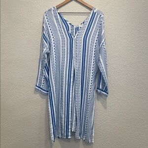en Creme Blue and White Striped Woven Tunic Medium NWT